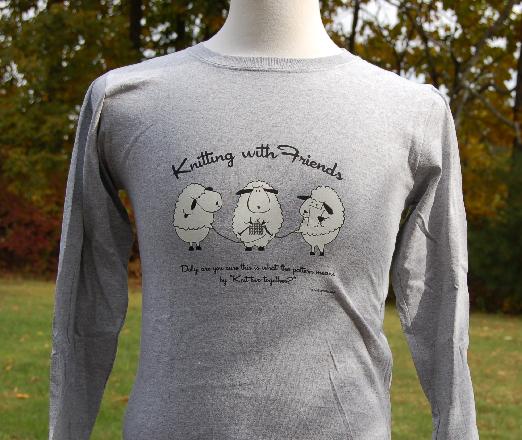 Knitting With Friends® Womens    Small Long Sleeve T-Shirt - Knit Two Together in Gray