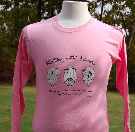Knitting With Friends� Womens 2X-Large Long Sleeve T-Shirt - Knit Two Together in Pink