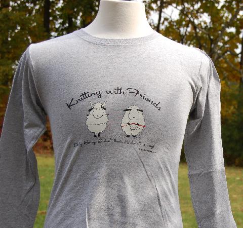 Knitting With Friends� Womens 2X-Large Long Sleeve T-Shirt - Knit New Baby in Gray