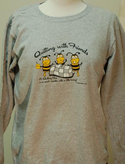 Quilting With Friends� Womens  Large Long Sleeve T-Shirt - Quilting Bee Design in Gray