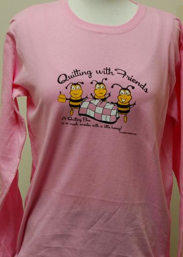 Quilting With Friends� Womens  X-Large Long Sleeve T-Shirt - Quilting Bee Design in Pink