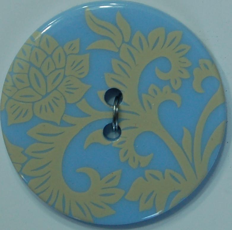 #1158 La Moda Buttons - 1 3/8 inches Round Button - Blue with Beige