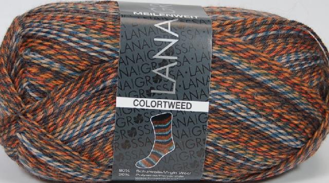 Lana Grossa Meilenweit 100 Colortweed Sock Yarn Color 1002 Brown/Orange