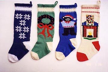 Ann Norling Knitted Christmas Stockings III Designs Snow Flakes, Wreath, Bear, Fireplace Pattern 1019