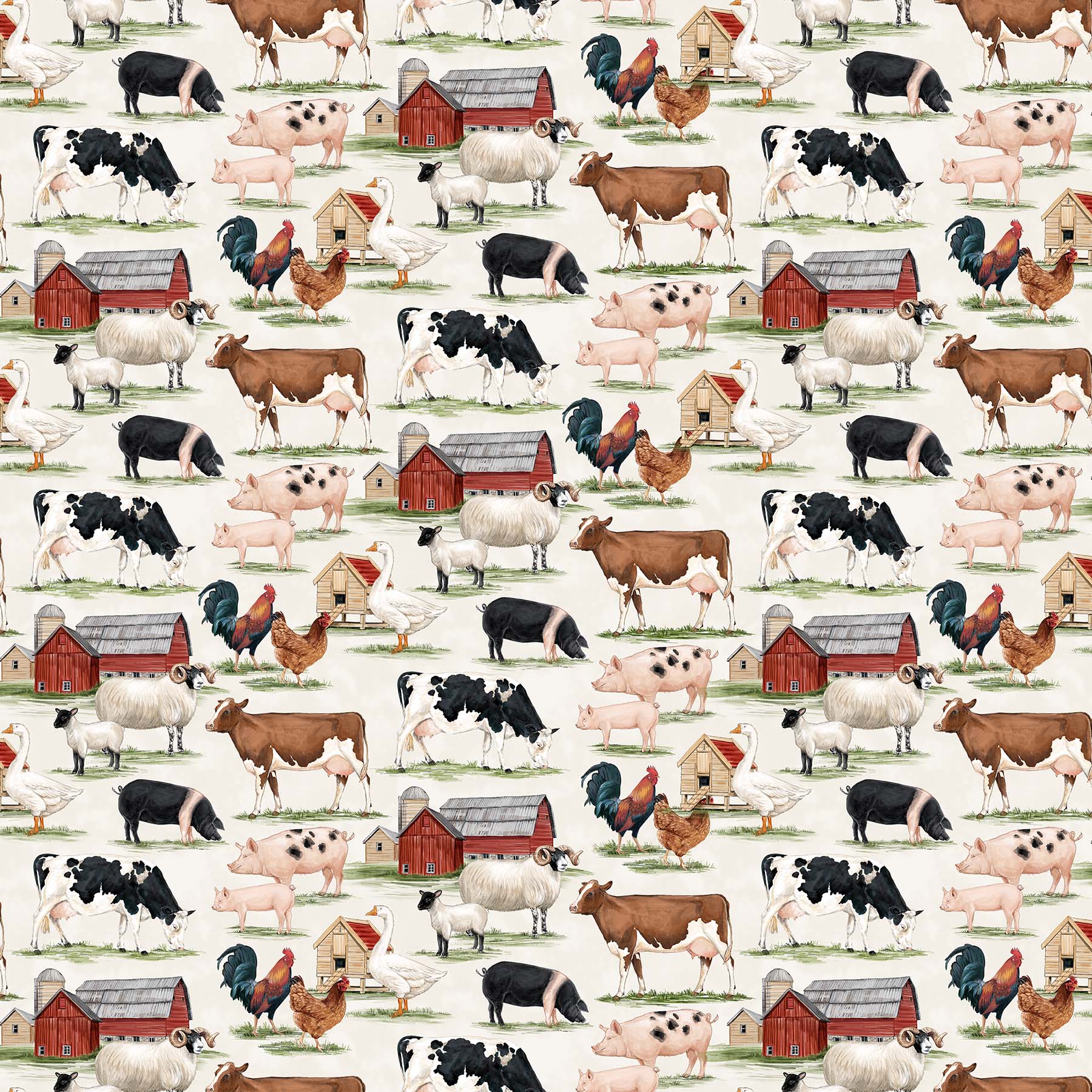 Homegrown Happiness 100% Cotton Fabric - DP24358-11 - By the Yard - Animals Cream Multi