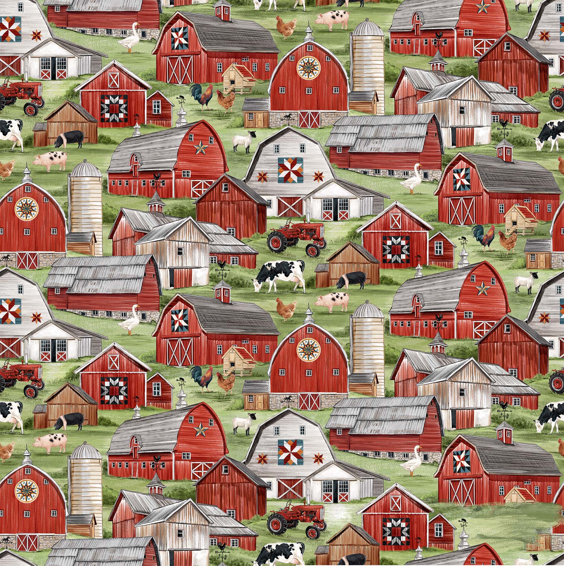 Homegrown Happiness 100% Cotton Fabric - DP24359-74 - By the Yard - Barns Green Multi