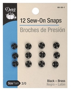 Dritz Sew-On Snaps Black Size #3/0  #80-30-1
