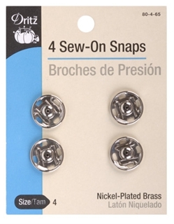 Dritz Sew-On Snaps Nickel Size #4  #80-4-65