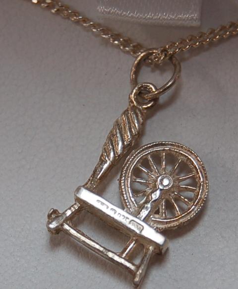 Sterling Silver 3/4 inch Spinning Wheel Pendant with Matching Chain