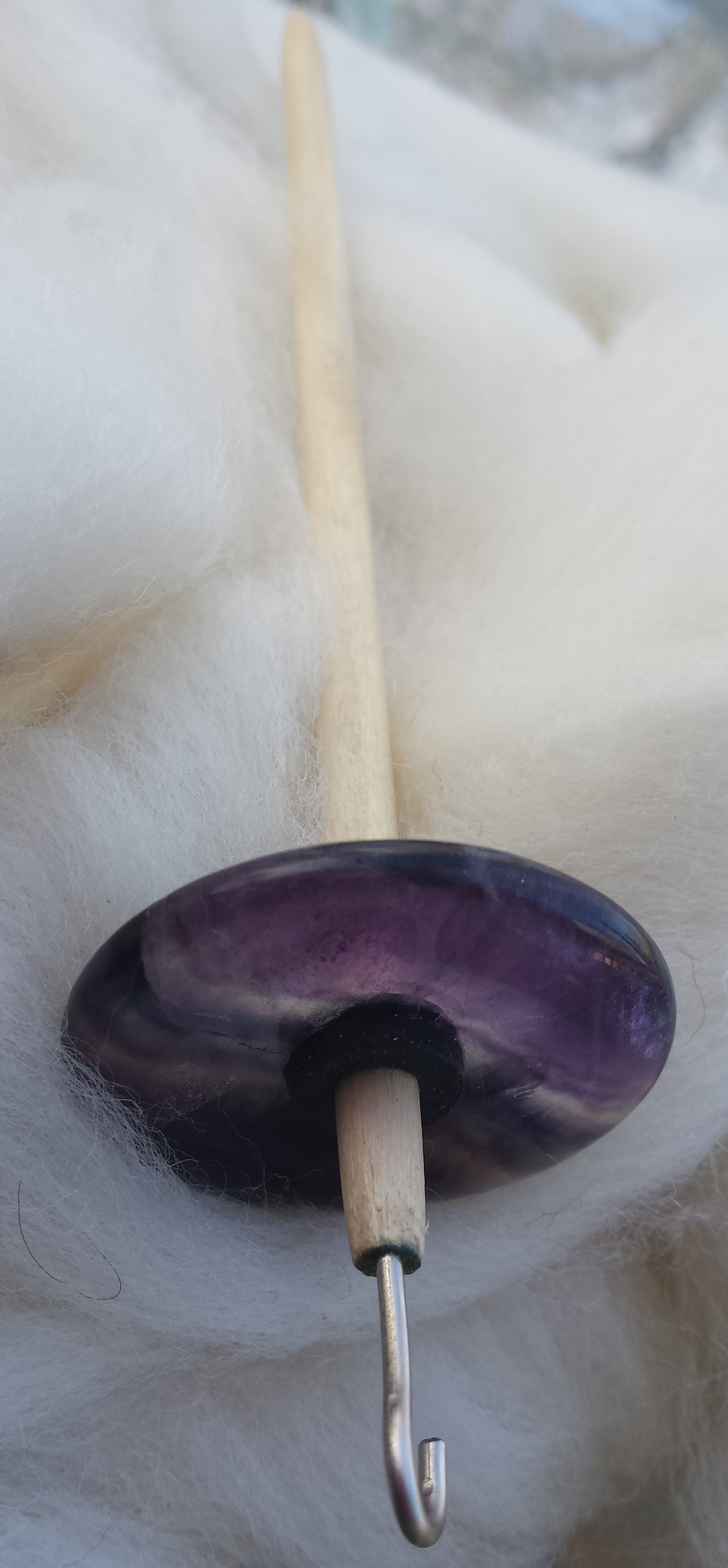 Drop Spindle Natural Fluorite Mineral - Purple with Green Bands - 1 9/16 inch (40 mm) 0.7 oz (20 g) Drop Spindle Natural Fluorite Mineral - Purple with Green Bands - 1 9/16 inch (40 mm) 0.7 oz (20 g)
