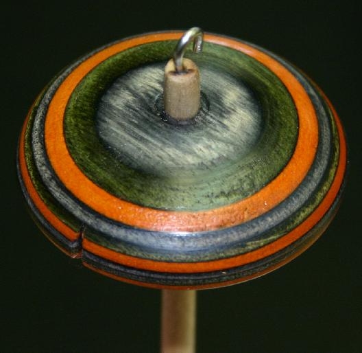 Heartwood Spindle - Laminated Hardwood Orange/Blue/Green Drop Spindle - 2.25 inch 0.9 oz