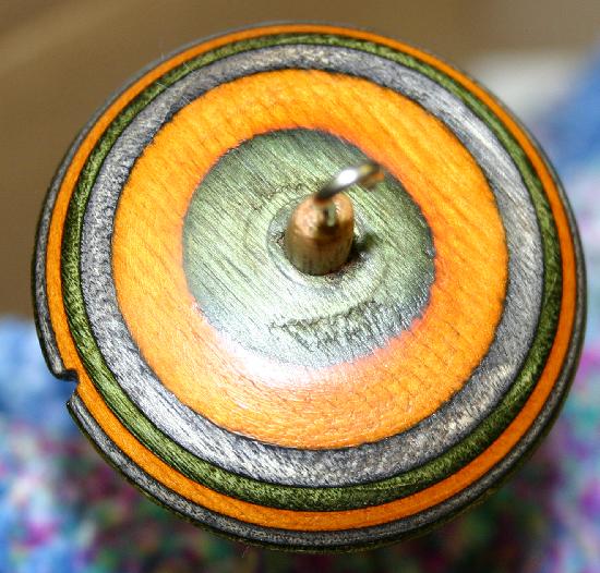 Heartwood Spindle - Laminated Hardwood Orange/Blue/Green Drop Spindle - 2.15 inch 0.7 oz