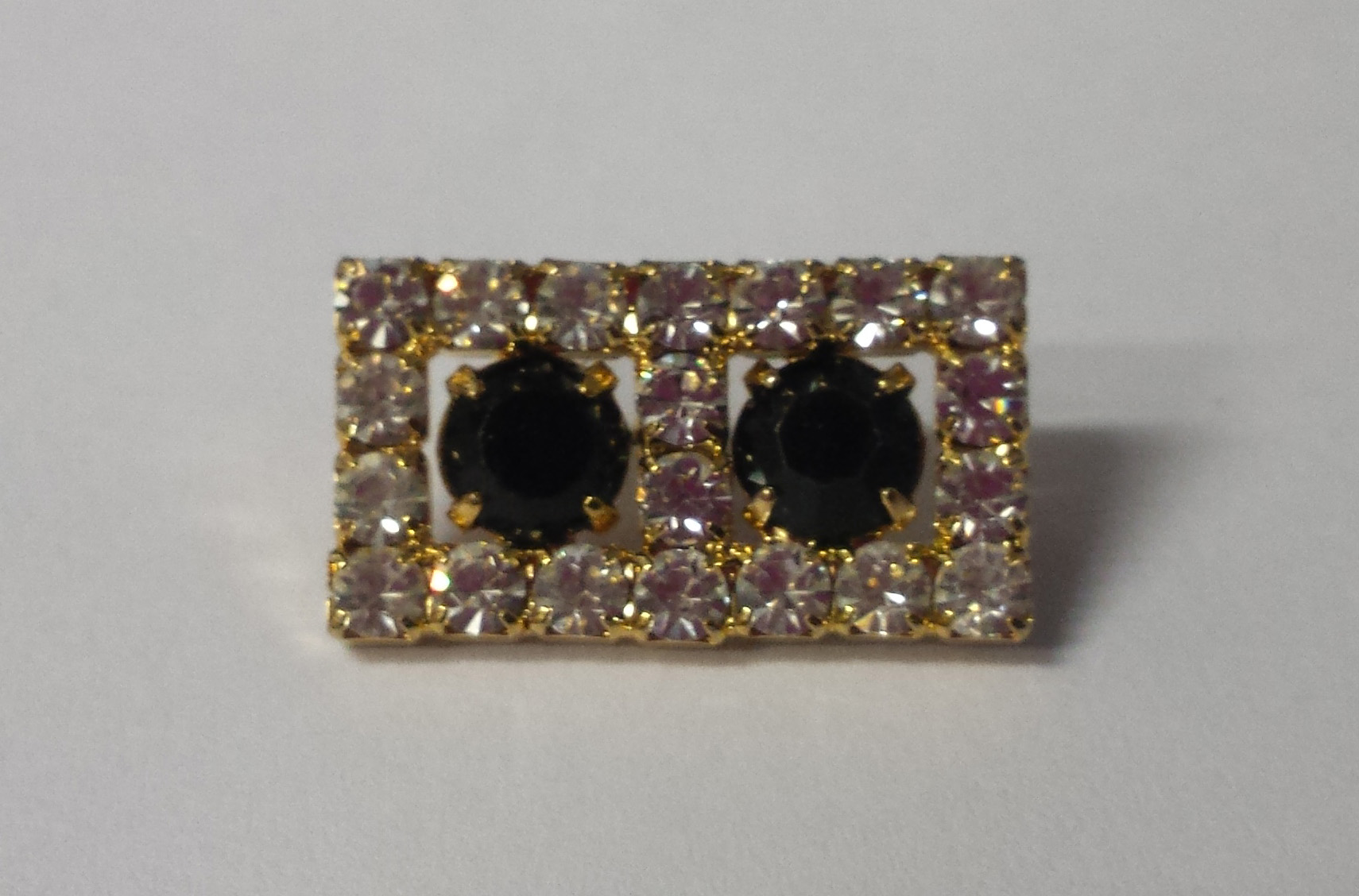 Dazzling Rectangular Rhinestone Button Crystal and Black with Gold Backs - 1 inch by 1/2 inch #Daz0009