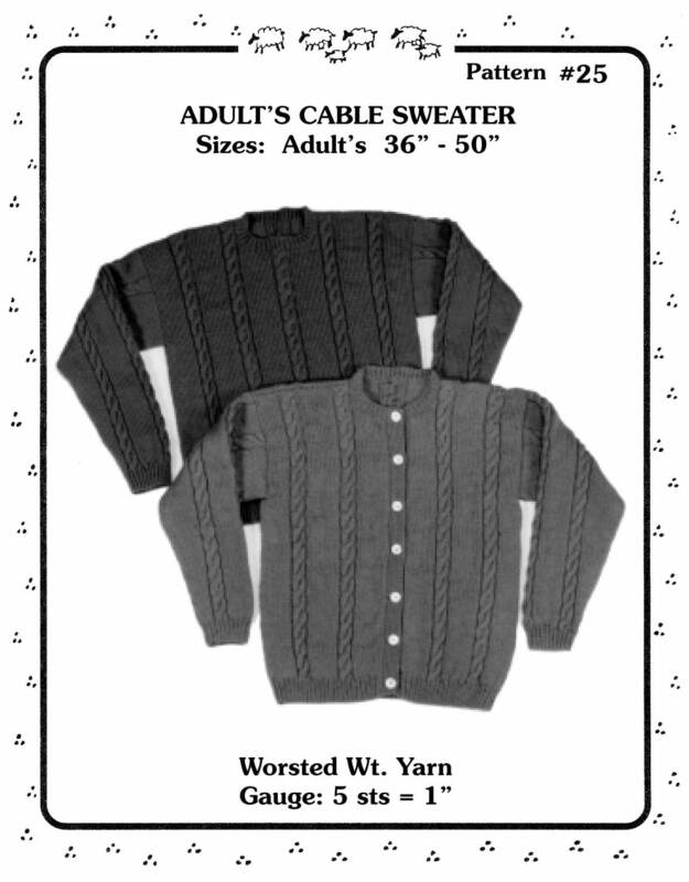 Yankee Knitters Adult Cable Sweater - Adults 36-50 inches