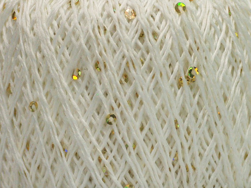 Acacia Yarns Dazzle Sequin Yarn 011 White with Gold Sequins - Special 275 yards!!!!