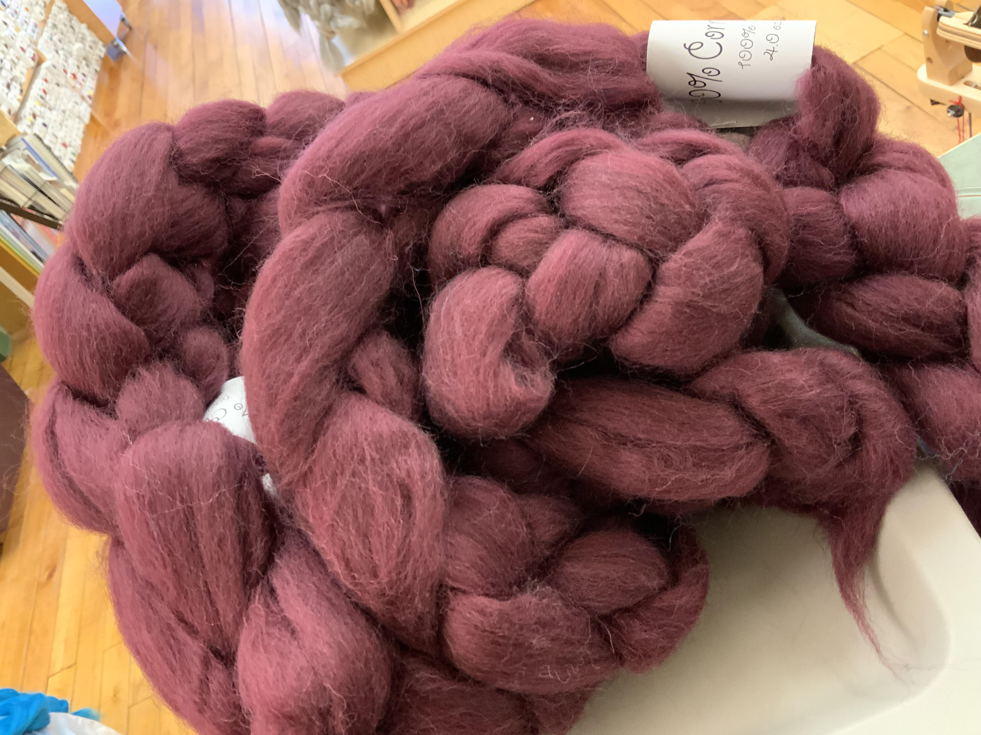 100% Corriedale Wool Dyed Top - 4 oz (115 g) - Burgundy