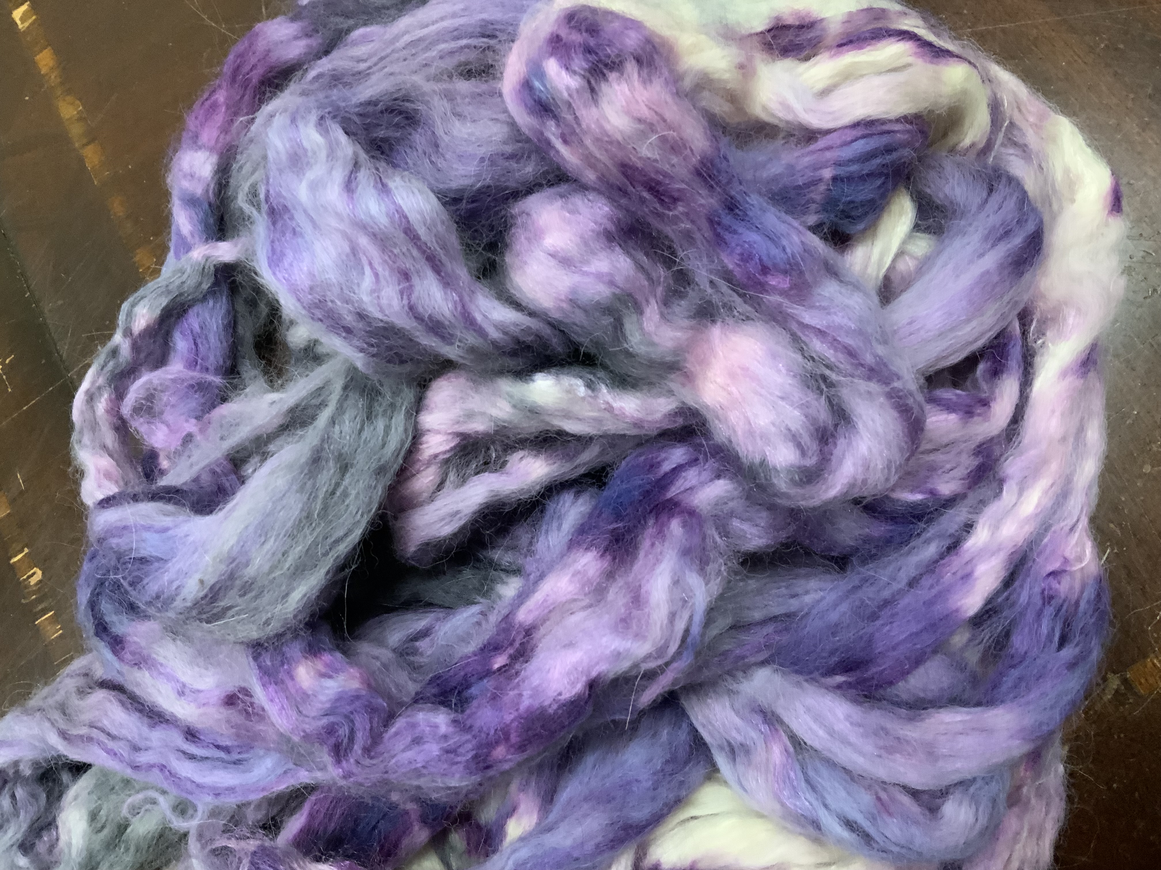 50% Alpaca 50% Tussah Silk Top - Hand-Painted by Bewitching Fibers - 115 g (4.0 oz) Geode