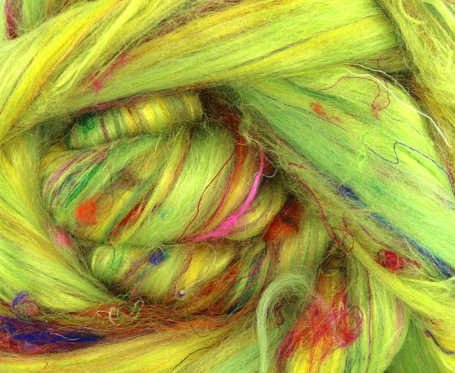 Exotic Blend - Mulberry Silk, Merino, Bamboo and Sari - Sour Patch