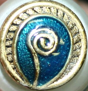 #330206 Full Metal 18mm (2/3 inch) Blue / Gold Fiddlehead Button by Dill