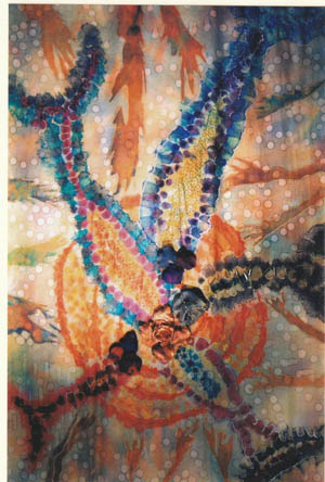 Emily Morgan Handpainted Silks - Greeting Card - Mermaids Dancing in a Sea of Fire