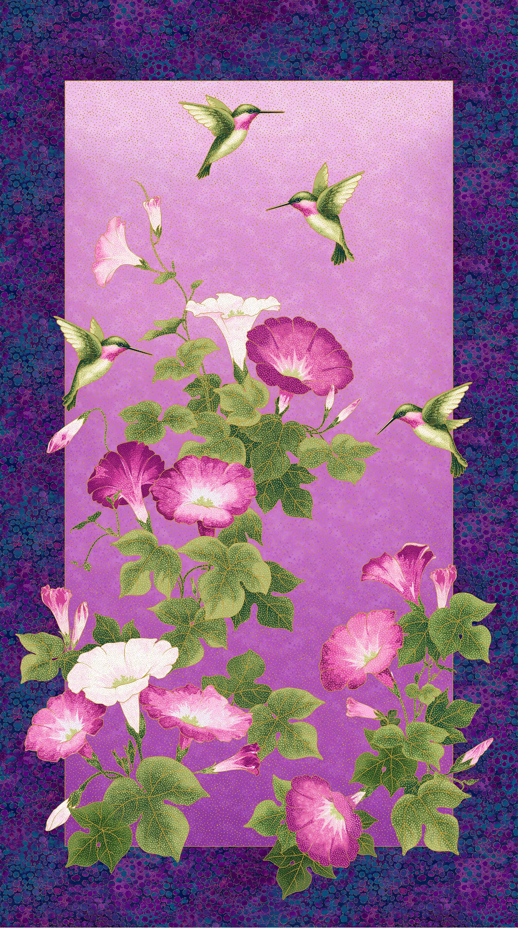 Morning Glory Shimmer Cotton Fabric by Northcott 23319M-88 Panel 23x43 inches