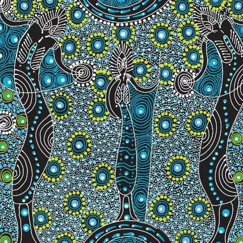 Aboriginal Australian Fabric - 100% Cotton - Dancing Spirit Blue