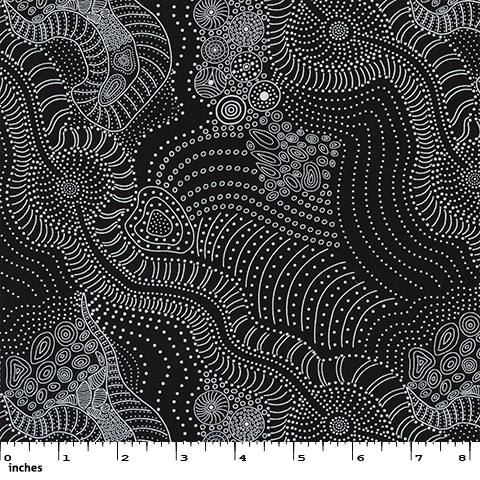 Aboriginal Australian Fabric - 100% Cotton - Dreamtime River Bed Black