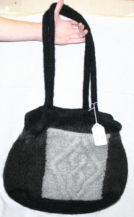 Hand Knit Garment GFB-061 - Felted Bag w Cable Pocket - Wool