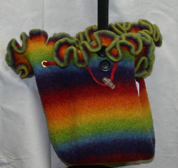 Hand Knit Garment GFB-060 - Felted Rainbow Bag w Leather Handle - Wool