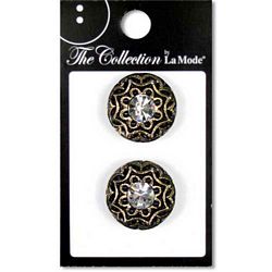 #4518 - 7/8 inch (22 mm) Fashion Button Black with Gold and Rhinestone