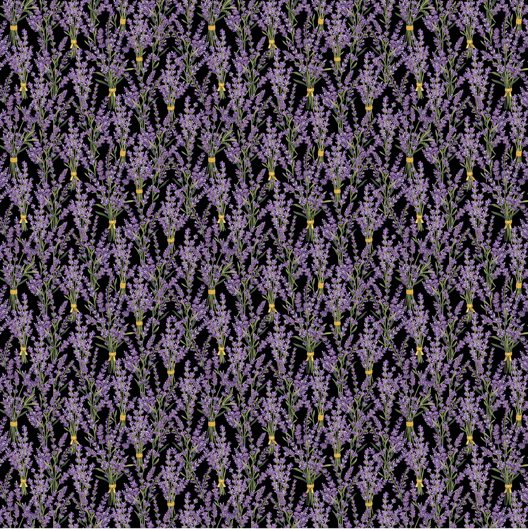 Lavender Market 100% Cotton Fabric - By the Yard - 24472-99 - Lavender Bunch - Black Multi