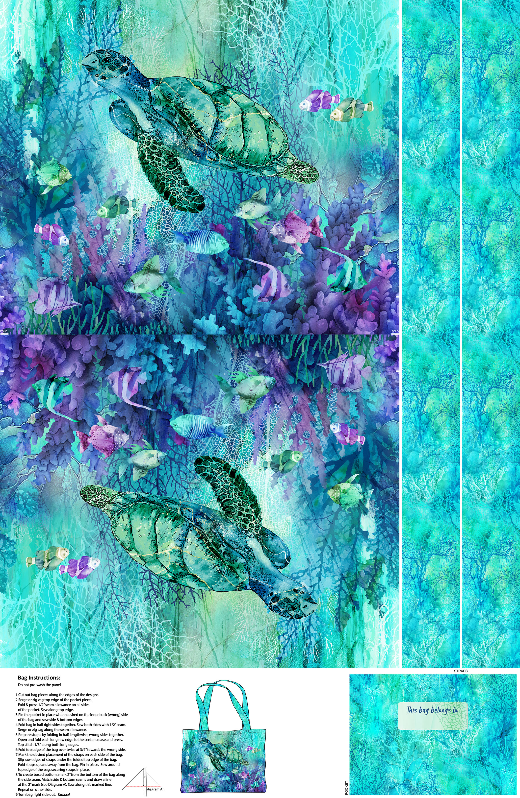 Coral Reef 100% Cotton Canvas Tote Bag Panel - C28885-66