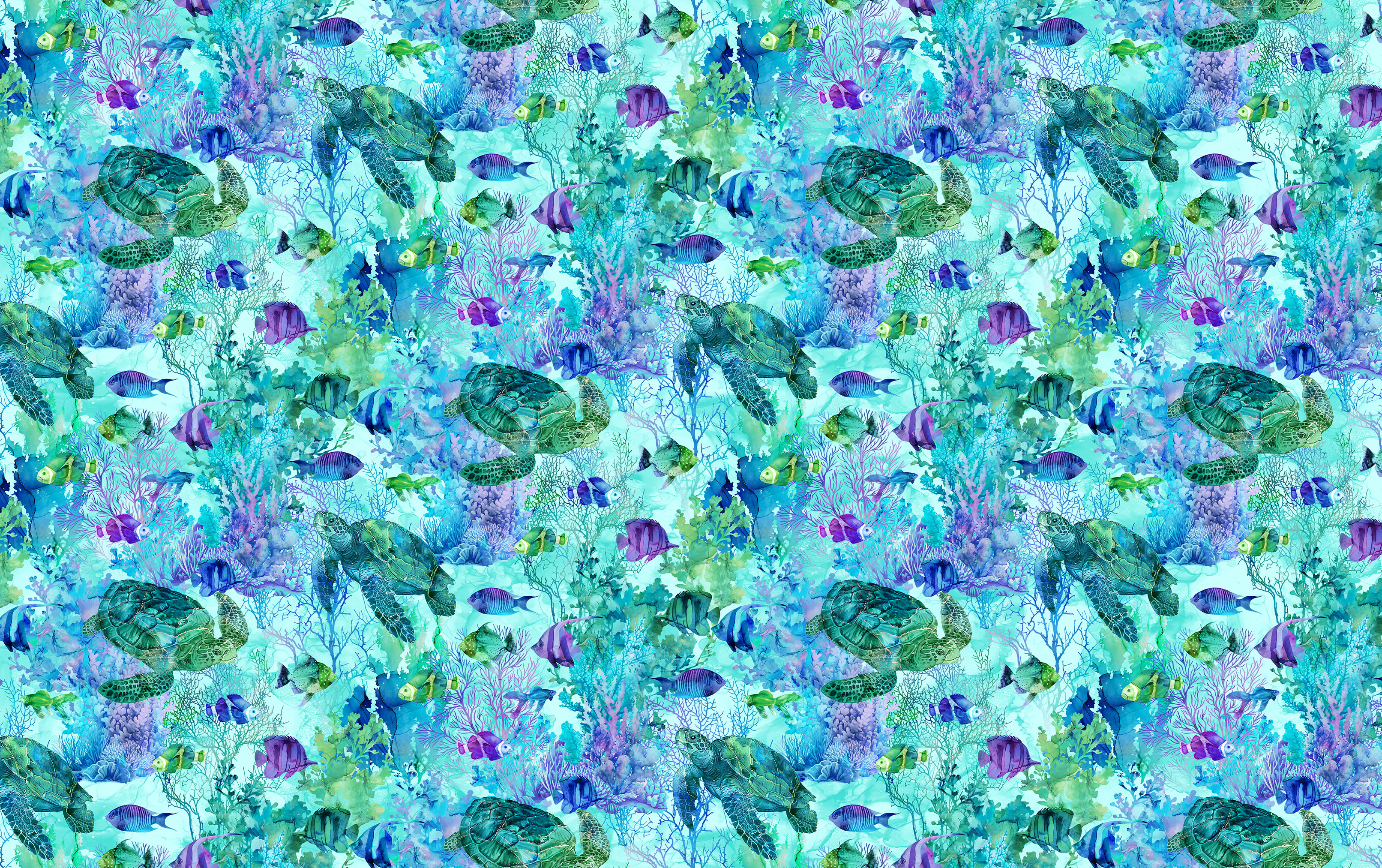 Coral Reef 100% Cotton Fabric - By the Yard - DP28877-66 Turtle and Fish