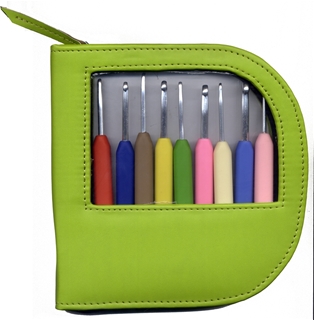 Knitters Pride Waves Aluminum Crochet Hook Set - Green Leather Case