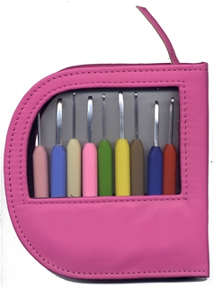 Knitters Pride Waves Aluminum Crochet Hook Set - Pink Leather Case