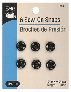 Dritz Sew-On Snaps Black Size #2  #80-2-1