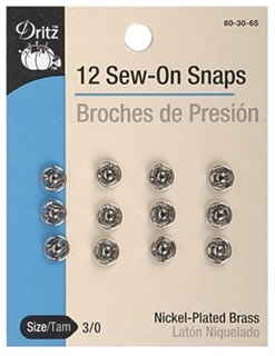Dritz Sew-On Snaps Nickel Size #3/0  #80-30-65