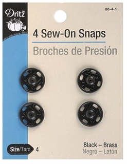 Dritz Sew-On Snaps Black Size #4  #80-4-1