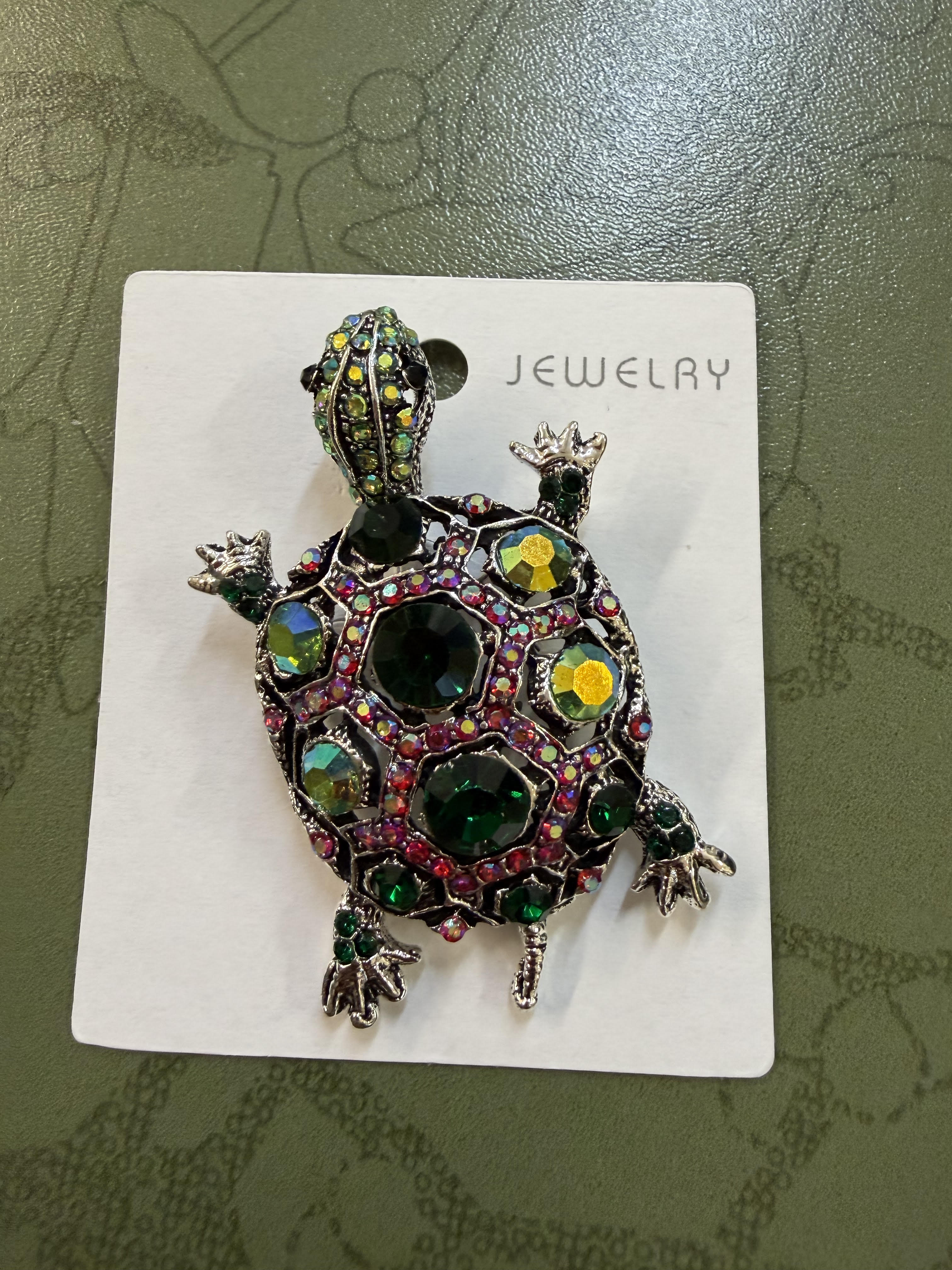 Rhinestone Brooch - Turtle Green