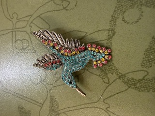 Rhinestone Brooch - Hummingbird - Turquoise