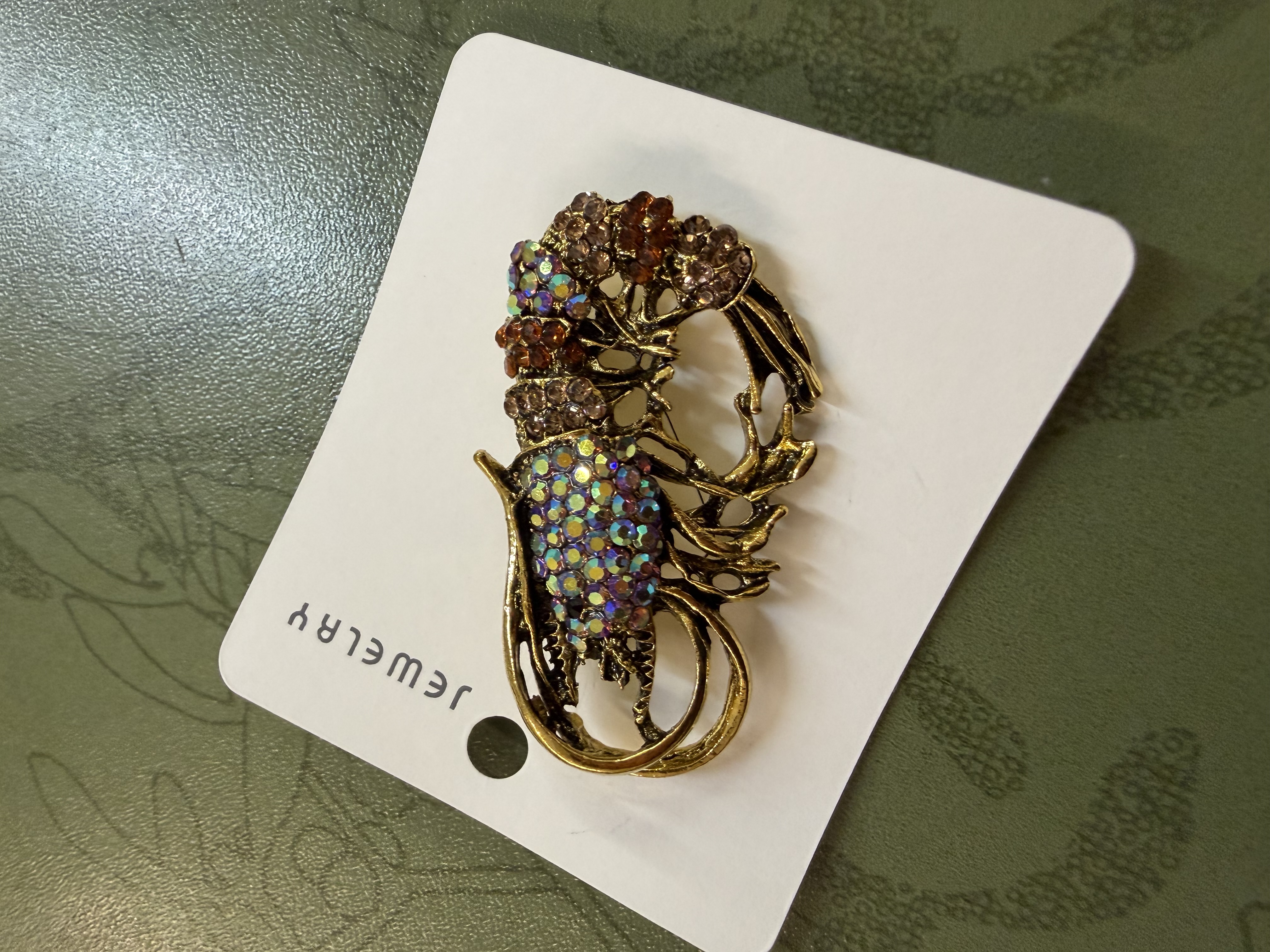 Rhinestone Brooch - Prawn - Multi