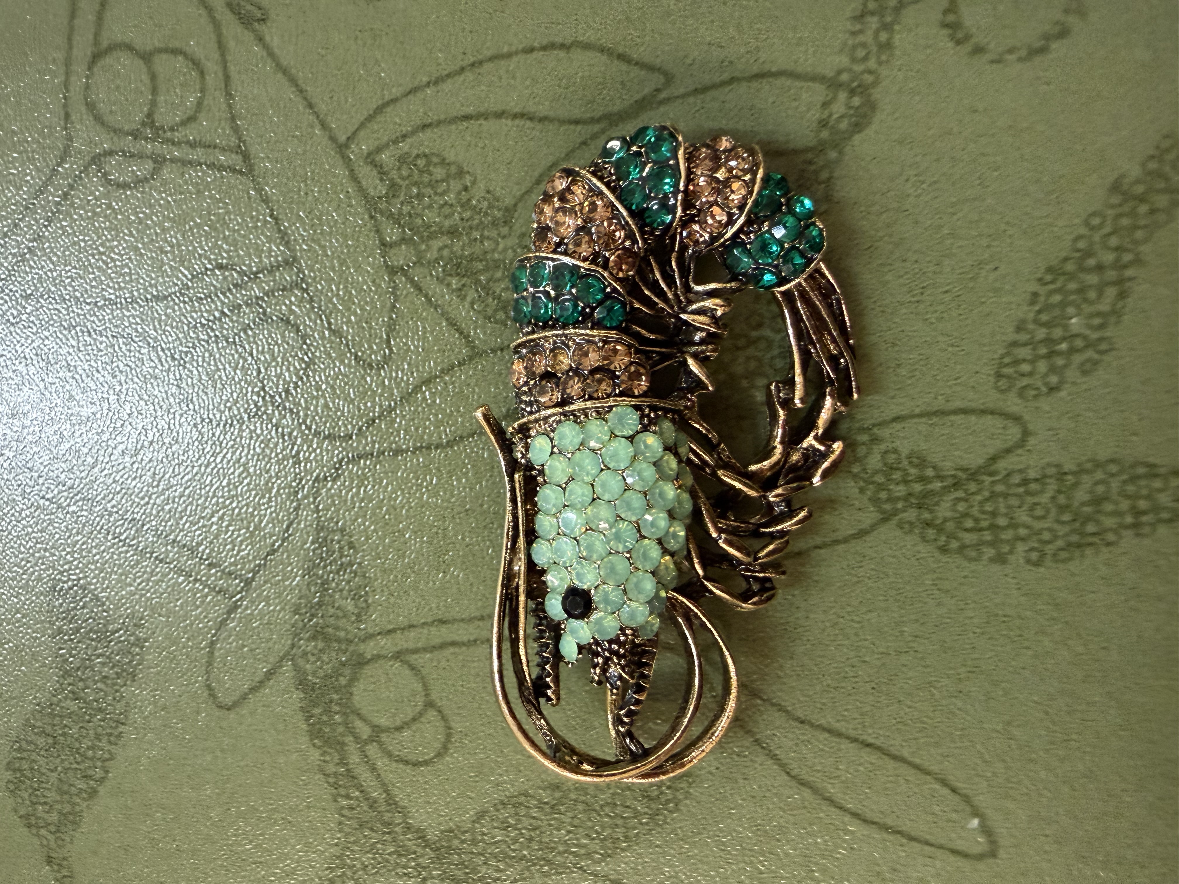 Rhinestone Brooch - Prawn - Turquoise