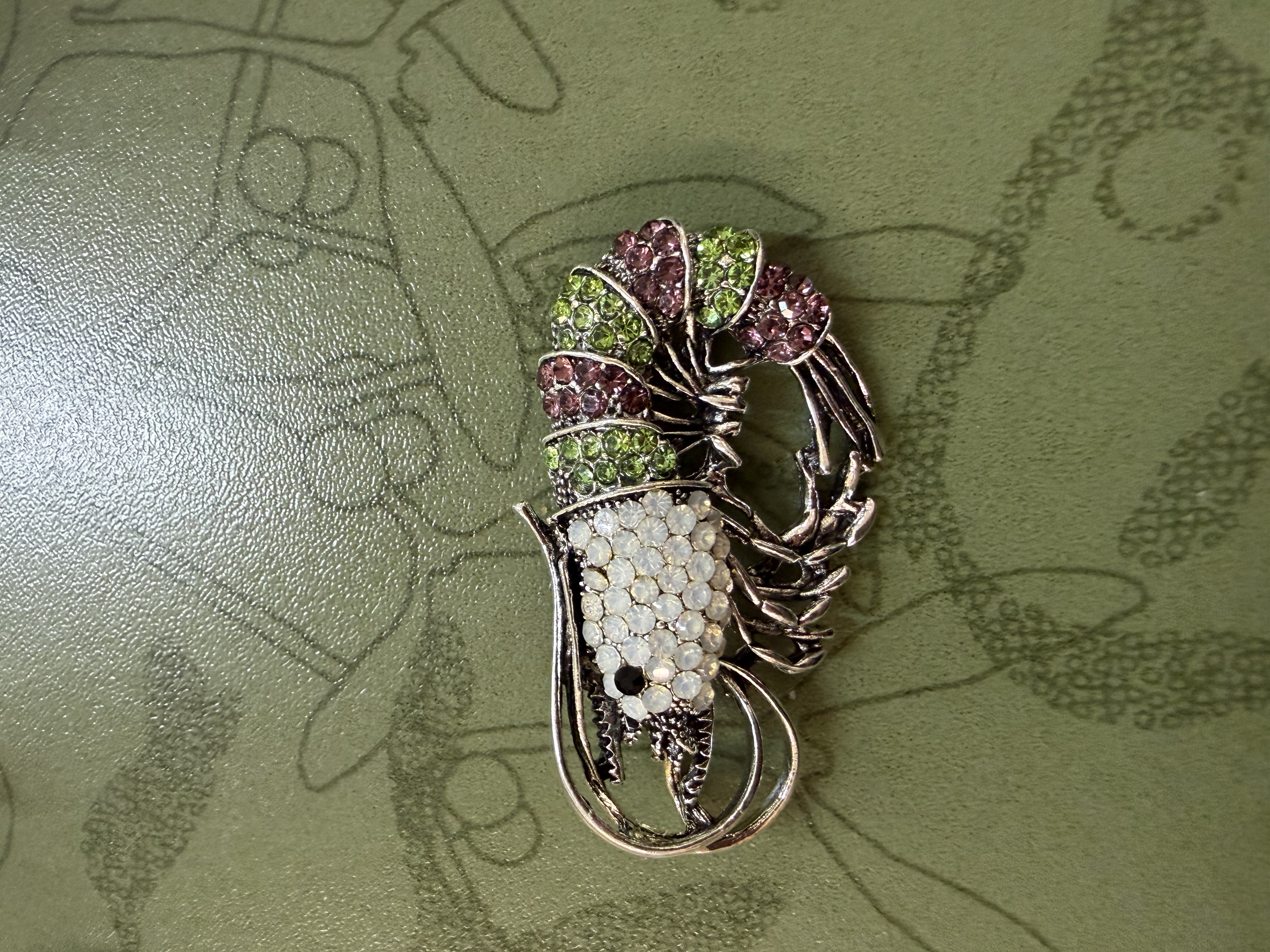 Rhinestone Brooch - Prawn - White