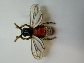 Rhinestone Brooch - Flying Insect - Red