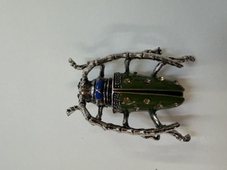 Rhinestone Brooch - Beetle - Olive