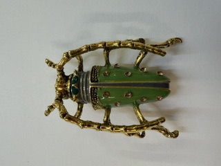 Rhinestone Brooch - Beetle - Green