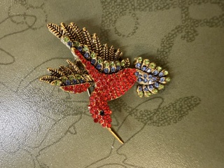 Rhinestone Brooch - Hummingbird - Red