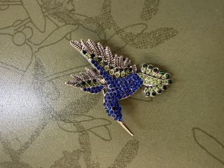 Rhinestone Brooch - Hummingbird - Dark Blue