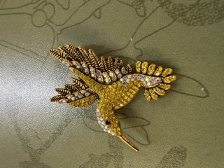 Rhinestone Brooch - Hummingbird - Yellow