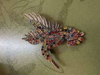 Rhinestone Brooch - Hummingbird - Light Pink
